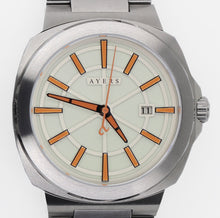 The Metropolitan MT-03 White and Orange Dial. Ayers Watches. Full lume, Automatic watch